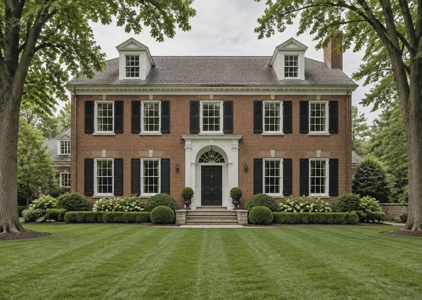 Five-bay brick home with limestone trim